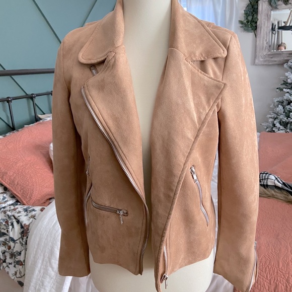 Faux suede moto jacket, worn once - Picture 1 of 6